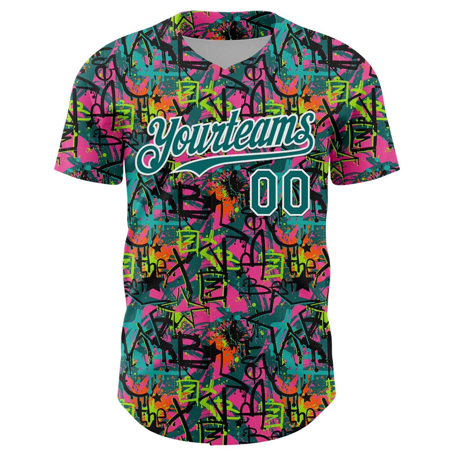 Custom Graffiti Pattern Teal-White Splatter Authentic Baseball Jersey view 2