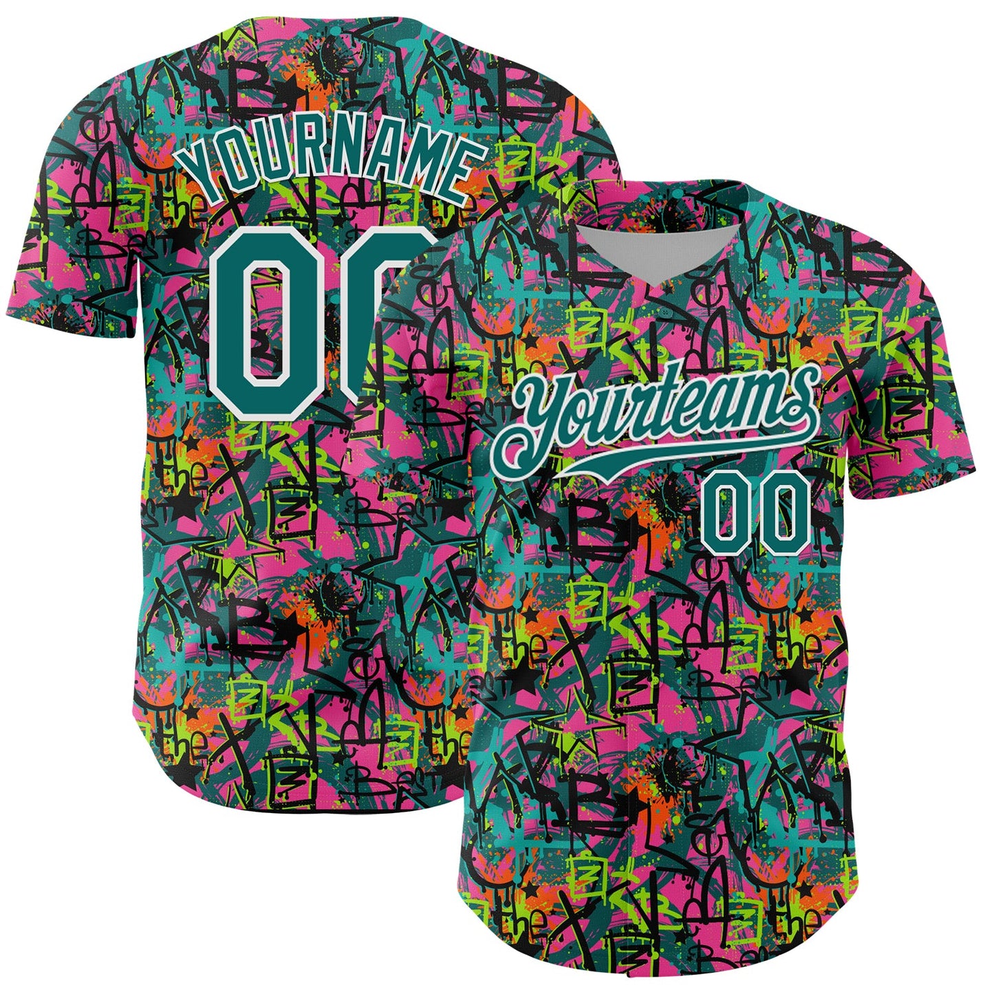 Custom Graffiti Pattern Teal-White Splatter Authentic Baseball Jersey - Main View