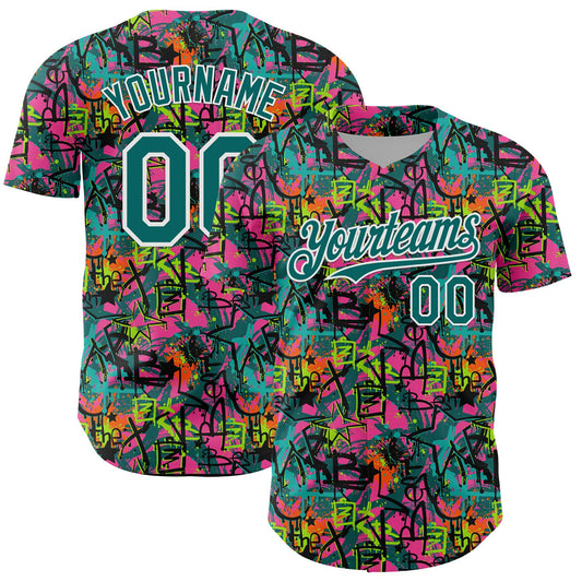 Custom Graffiti Pattern Teal-White Splatter Authentic Baseball Jersey - Main View