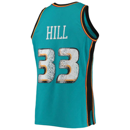 D.Pistons #33 Grant Hill Mitchell & Ness 1996-97 Hardwood Classics 75th Anniversary Diamond Swingman Jersey Teal Stitched American Basketball Jersey - Main View