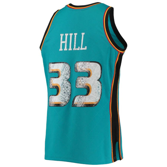 D.Pistons #33 Grant Hill Mitchell & Ness 1996-97 Hardwood Classics 75th Anniversary Diamond Swingman Jersey Teal Stitched American Basketball Jersey - Main View