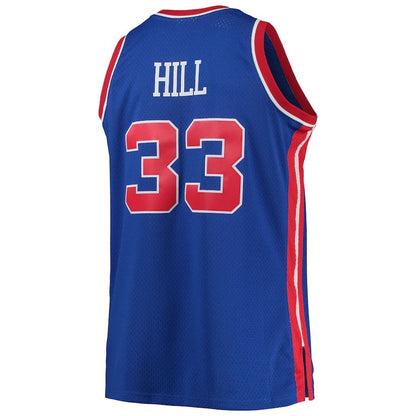 D.Pistons #33 Grant Hill Mitchell & Ness Big & Tall Hardwood Classics Swingman Jersey Blue Stitched American Basketball Jersey - Main View
