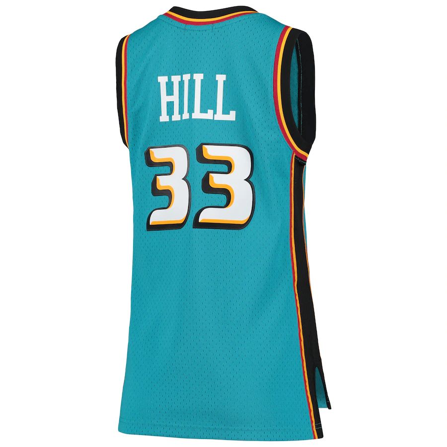 D.Pistons #33 Grant Hill Mitchell & Ness 1998-99 Hardwood Classics Swingman Jersey Teal Stitched American Basketball Jersey - Main View
