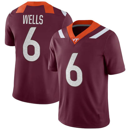 V.Tech Hokies #6 Grant Wells NIL Replica Football Jersey Maroon Stitched American College Jerseys - Main View