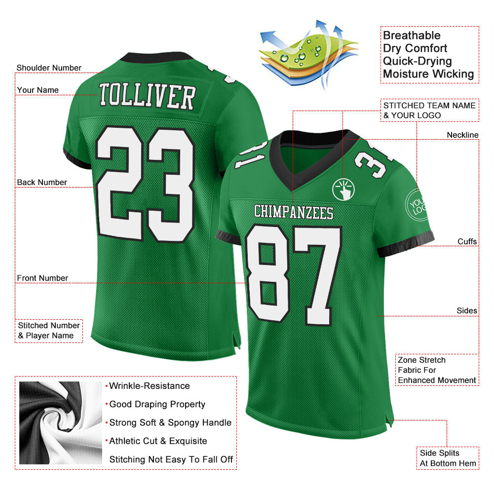Custom Grass Green White-Black Mesh Authentic Football Jersey view 2
