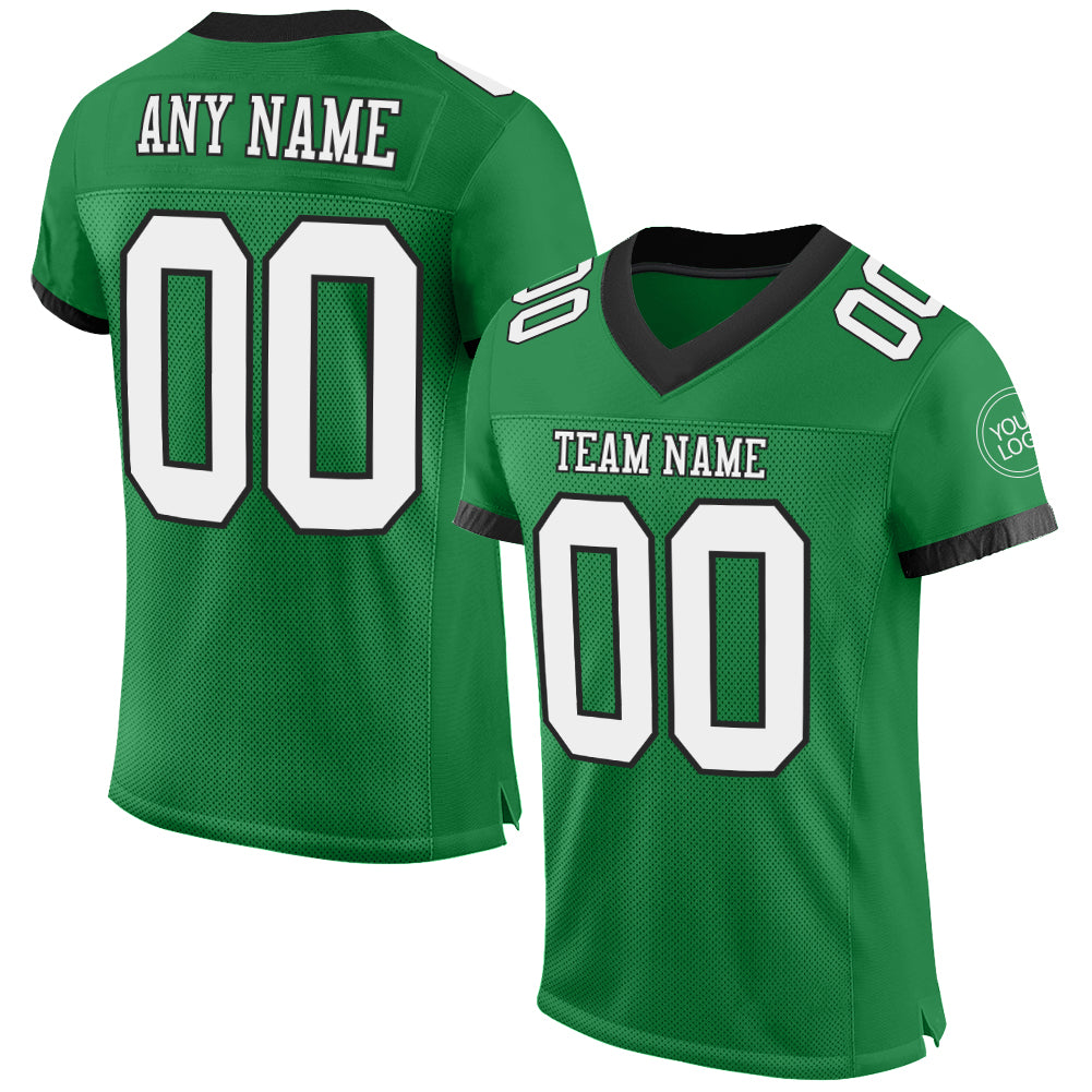 Custom Grass Green White-Black Mesh Authentic Football Jersey - Main View