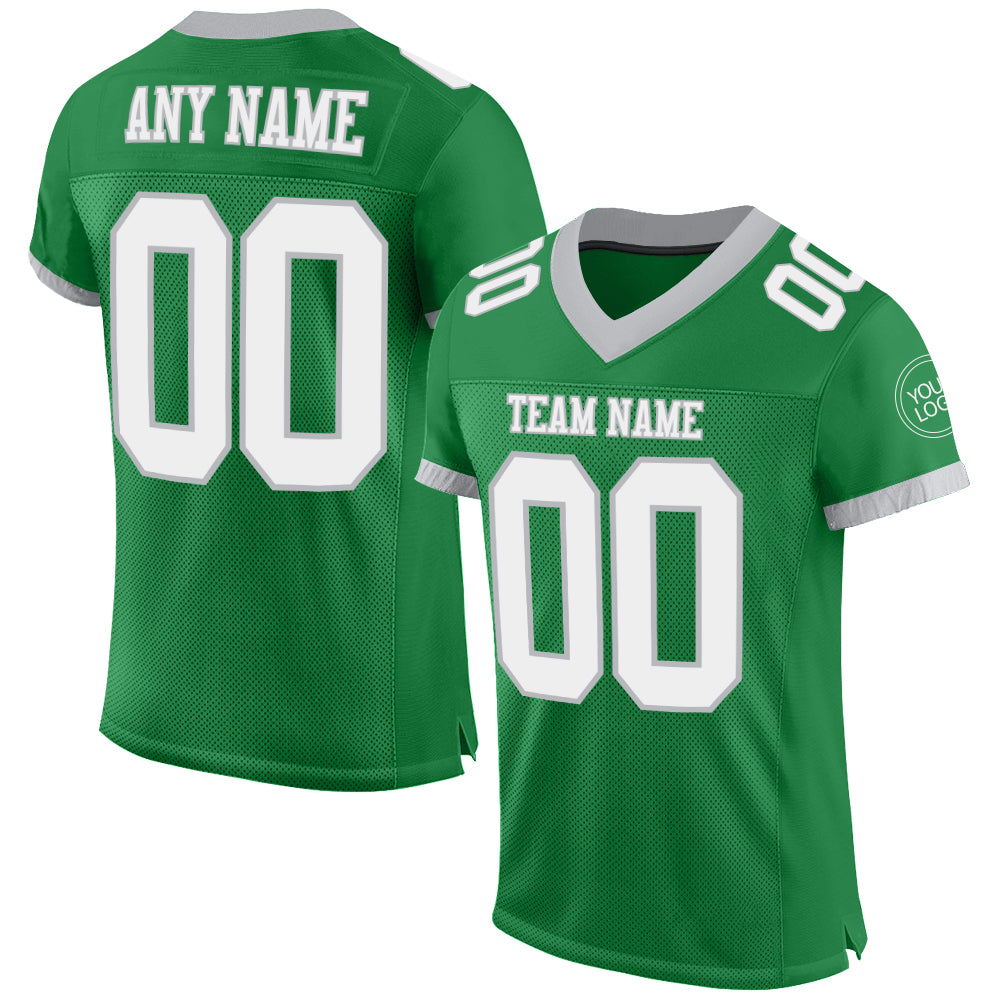 Custom Grass Green White-Gray Mesh Authentic Football Jersey - Main View