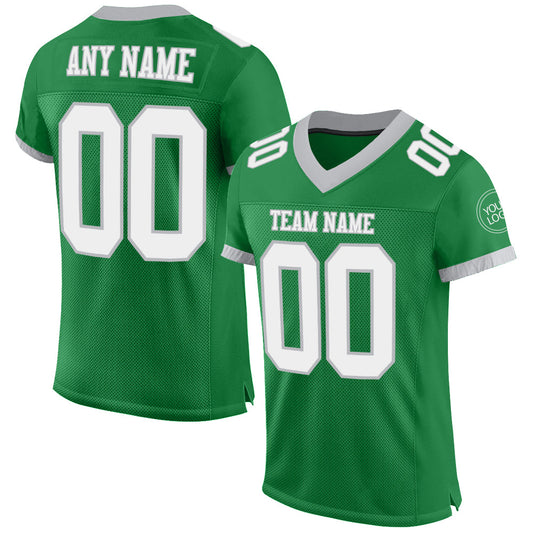 Custom Grass Green White-Gray Mesh Authentic Football Jersey - Main View
