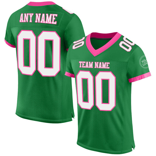 Custom Grass Green White-Pink Mesh Authentic Football Jersey - Main View