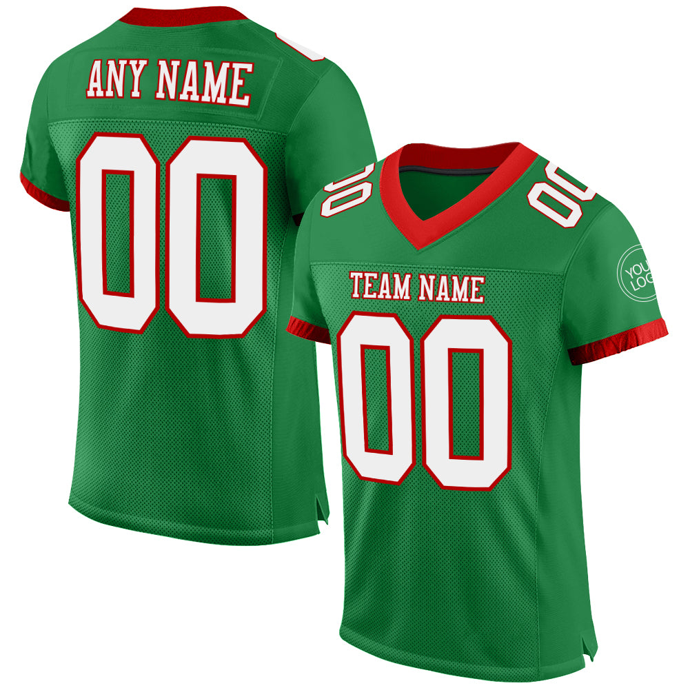 Custom Grass Green White-Red Mesh Authentic Football Jersey - Main View