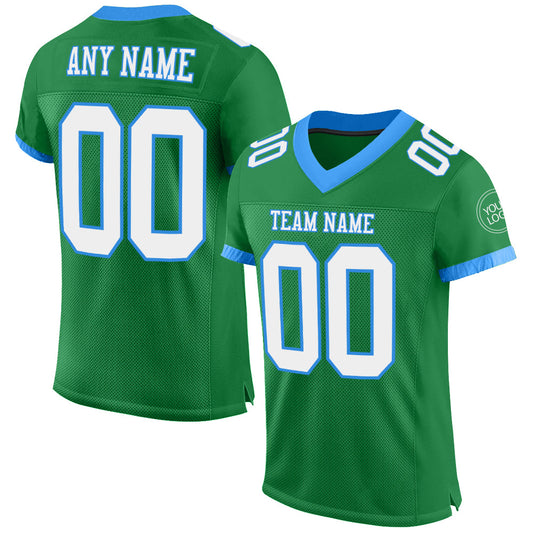 Custom Grass Green White-Powder Blue Mesh Authentic Football Jersey - Main View