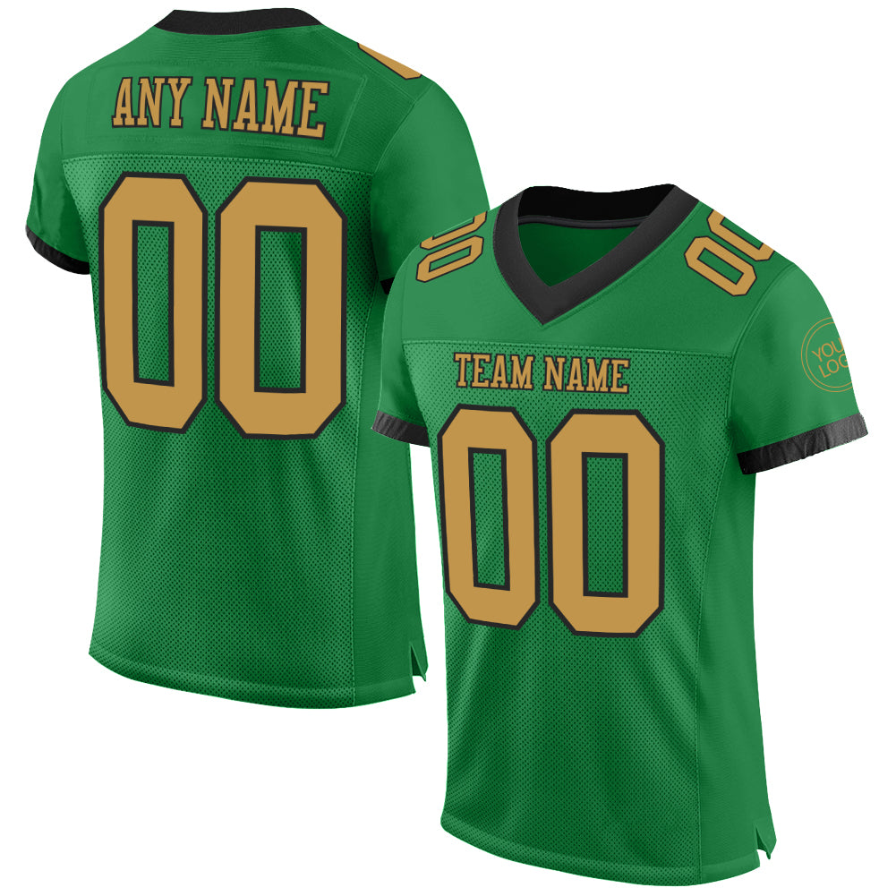 Custom Grass Green Old Gold-Black Mesh Authentic Football Jersey - Main View