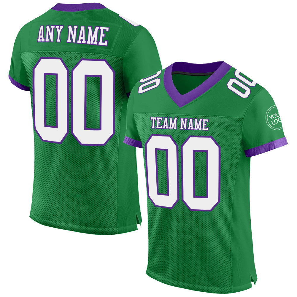 Custom Grass Green White-Purple Mesh Authentic Football Jersey - Main View