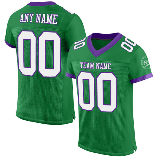 Custom Grass Green White-Purple Mesh Authentic Football Jersey - Main View