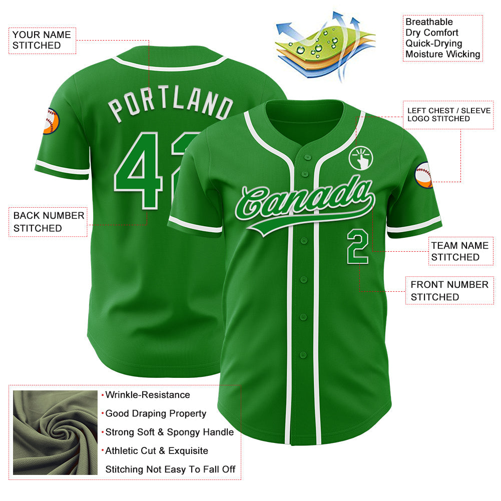 Custom Grass Green White Authentic Baseball Jersey view 3