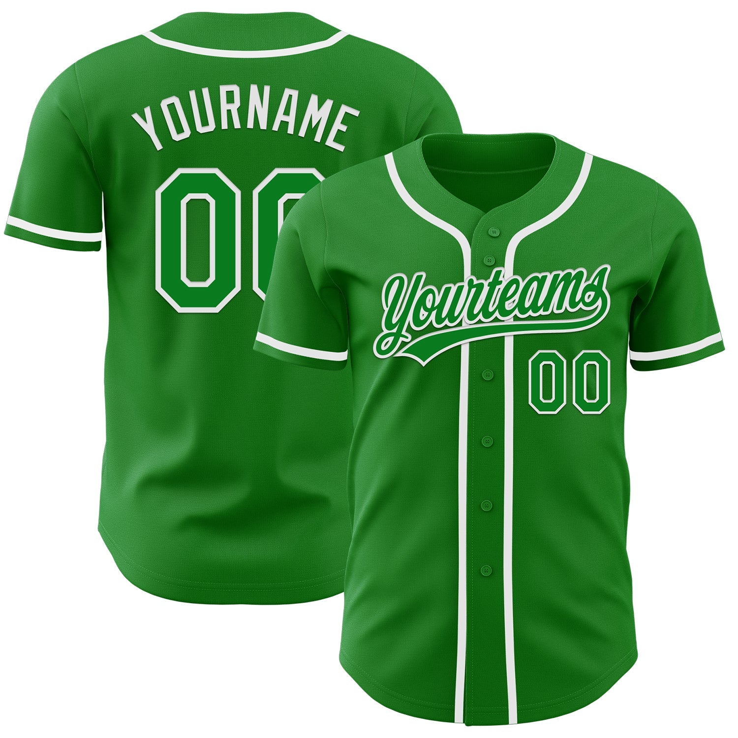Custom Grass Green White Authentic Baseball Jersey - Main View