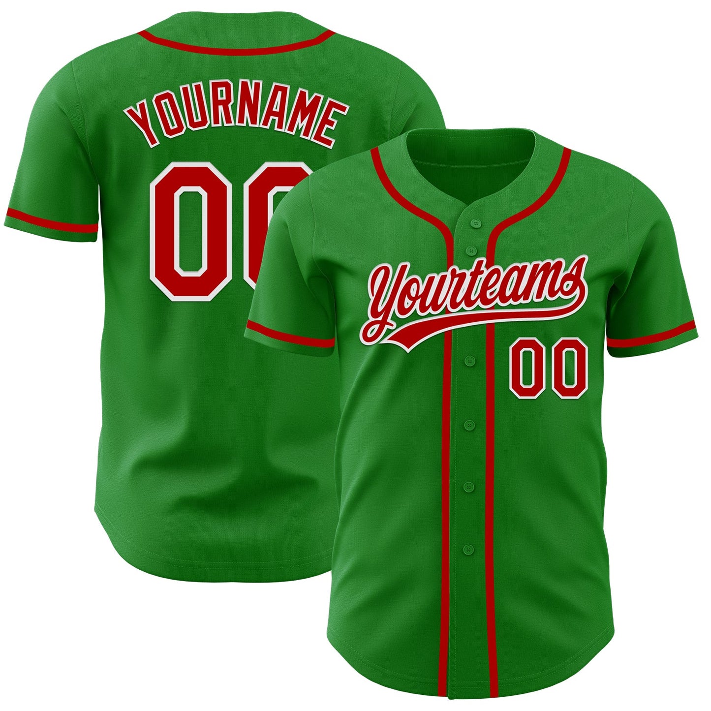 Custom Grass Green Red-White Authentic Baseball Jersey - Main View