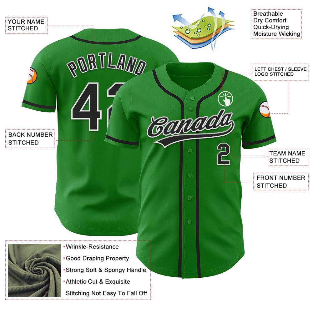 Custom Grass Green Black-White Authentic Baseball Jersey view 3