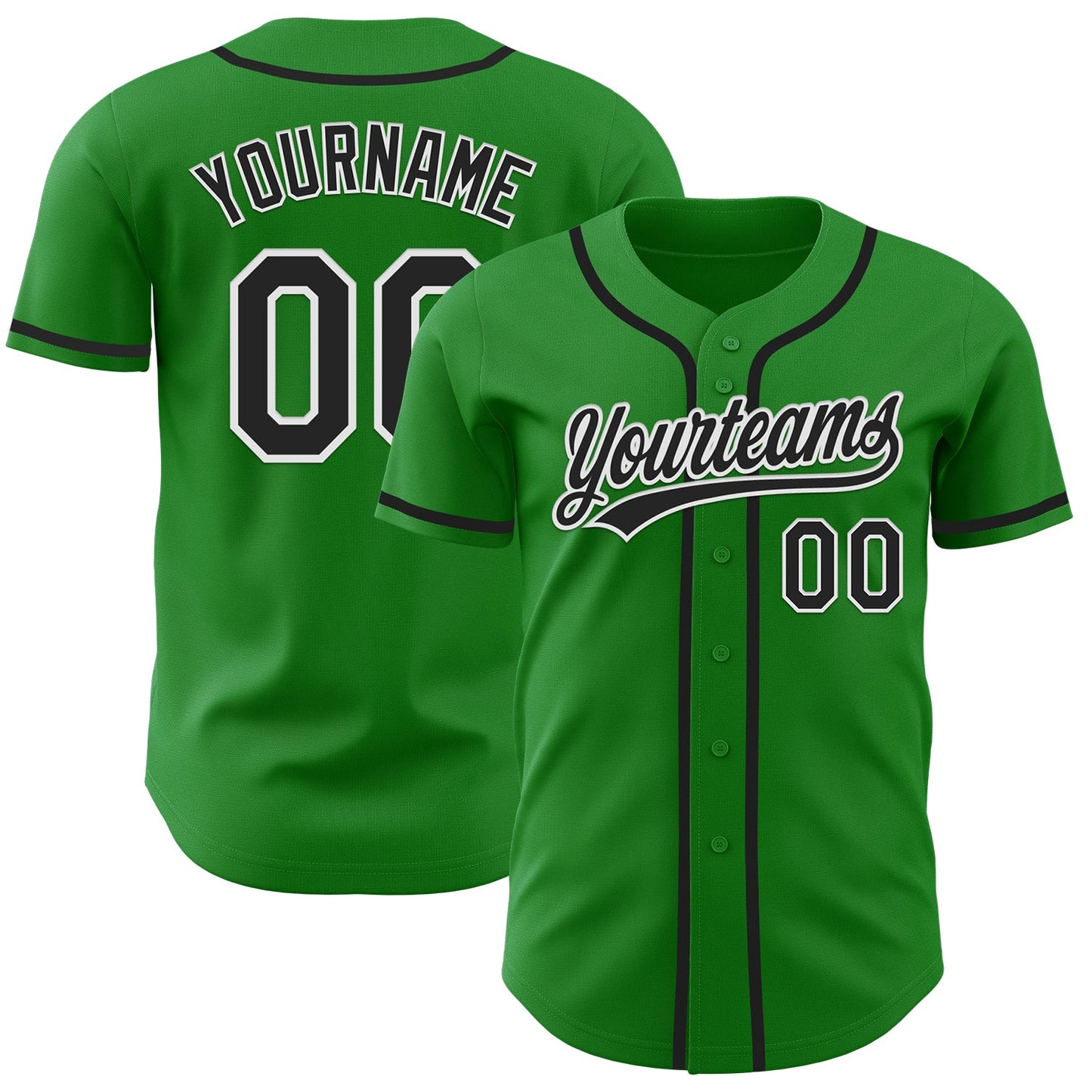 Custom Grass Green Black-White Authentic Baseball Jersey - Main View