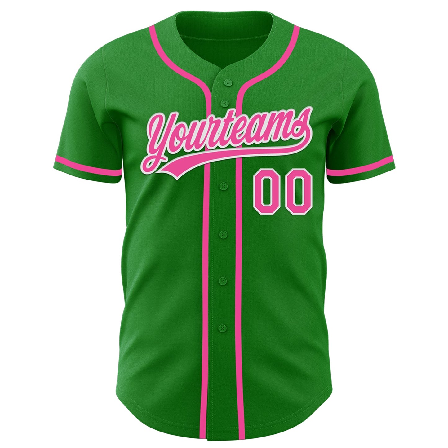 Custom Grass Green Pink-White Authentic Baseball Jersey view 2