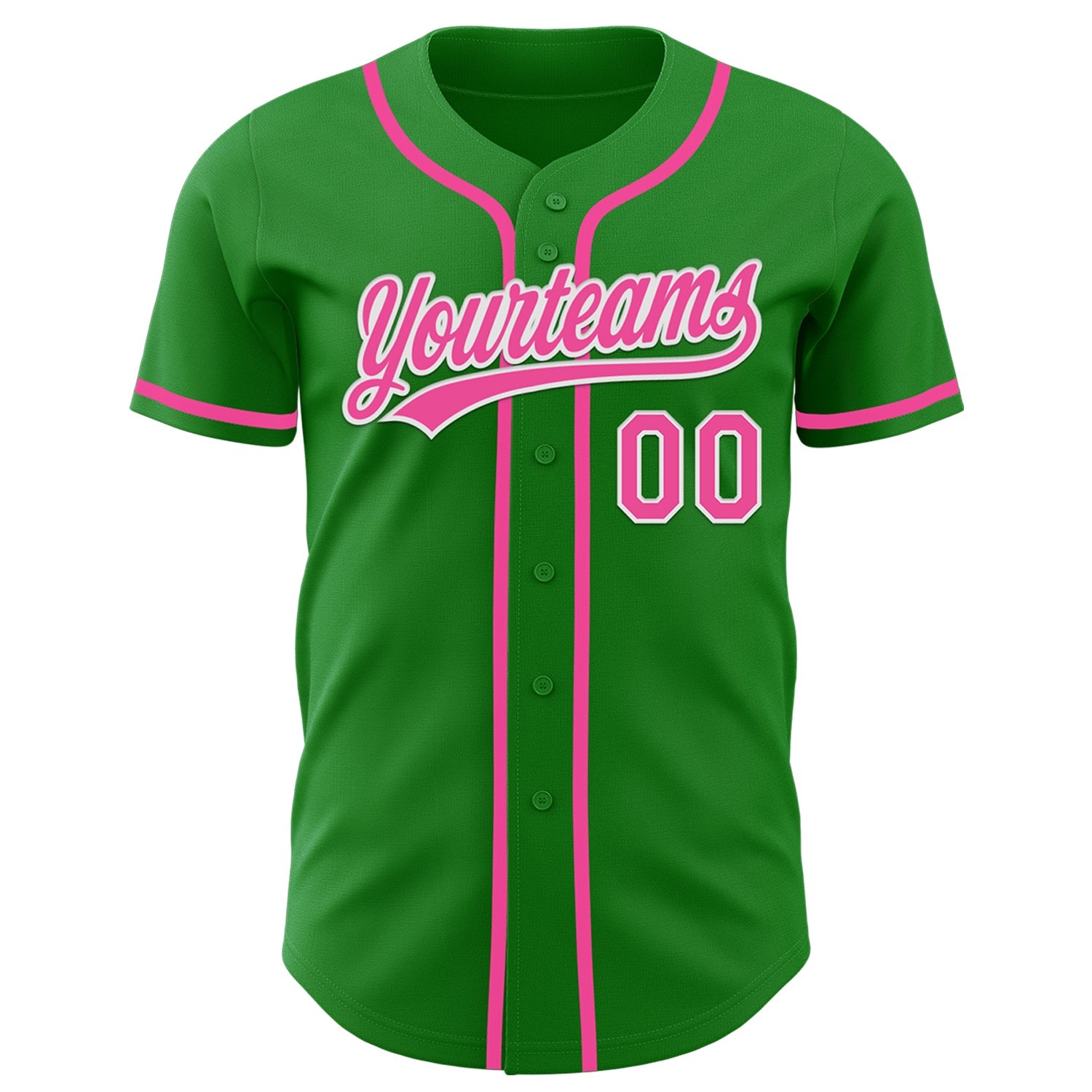 Custom Grass Green Pink-White Authentic Baseball Jersey view 2