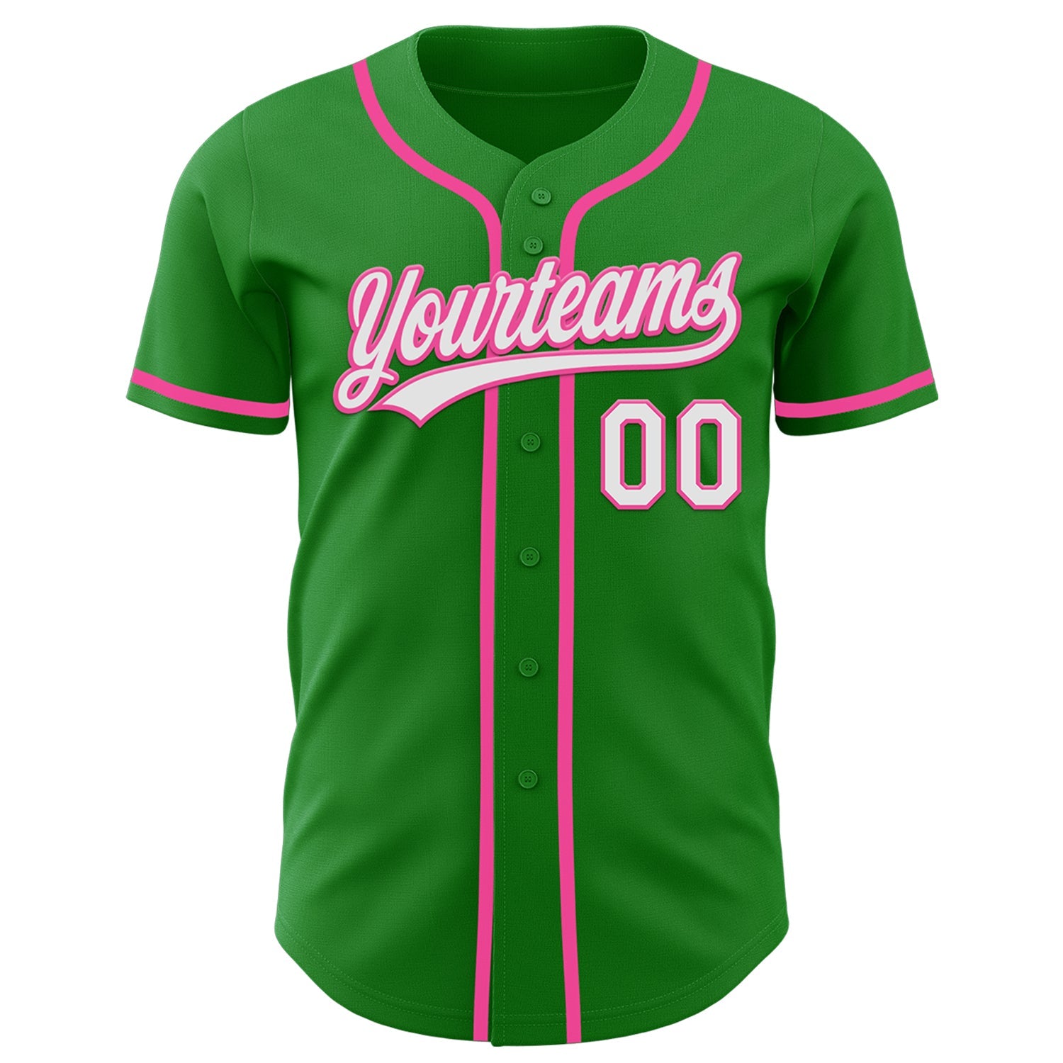 Custom Grass Green White-Pink Authentic Baseball Jersey view 2
