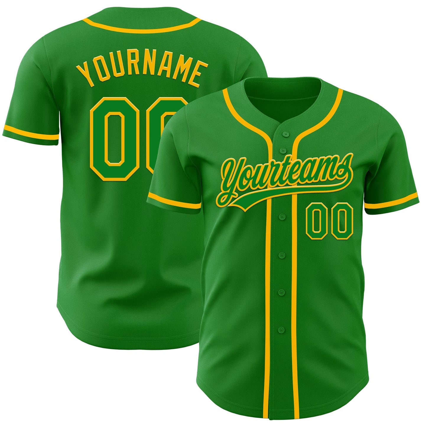 Custom Grass Green Gold Authentic Baseball Jersey - Main View