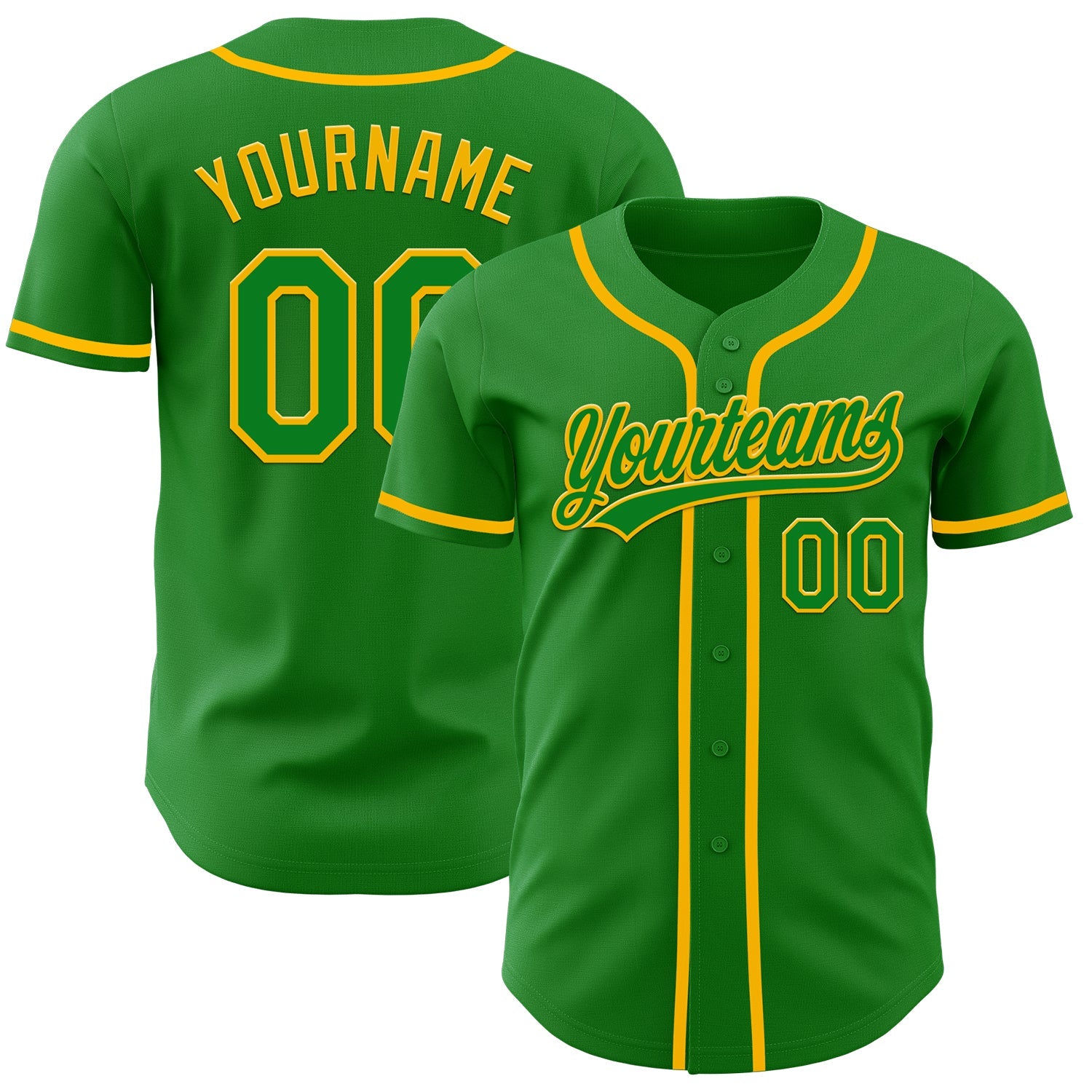 Custom Grass Green Gold Authentic Baseball Jersey - Main View