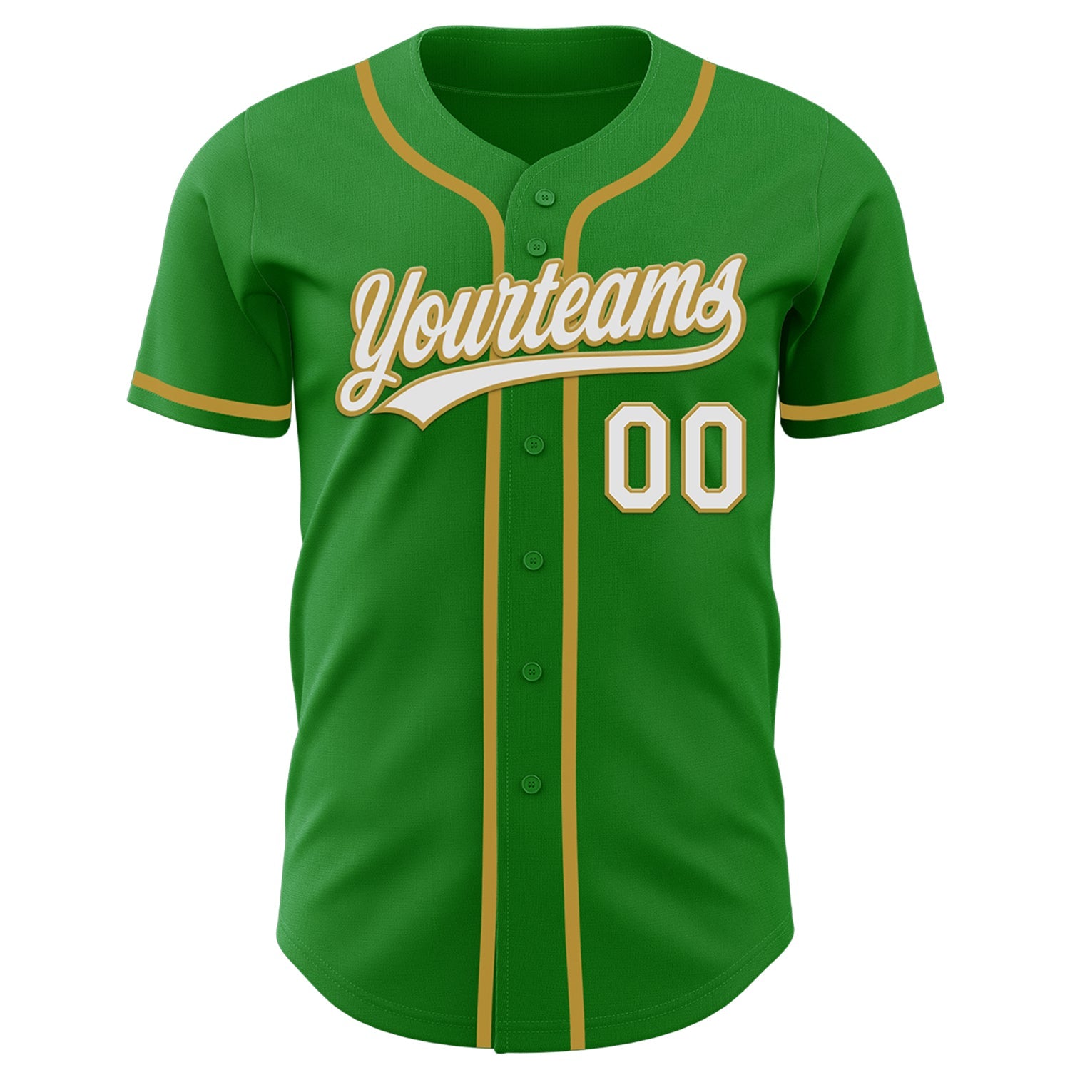 Custom Grass Green White-Old Gold Authentic Baseball Jersey view 2