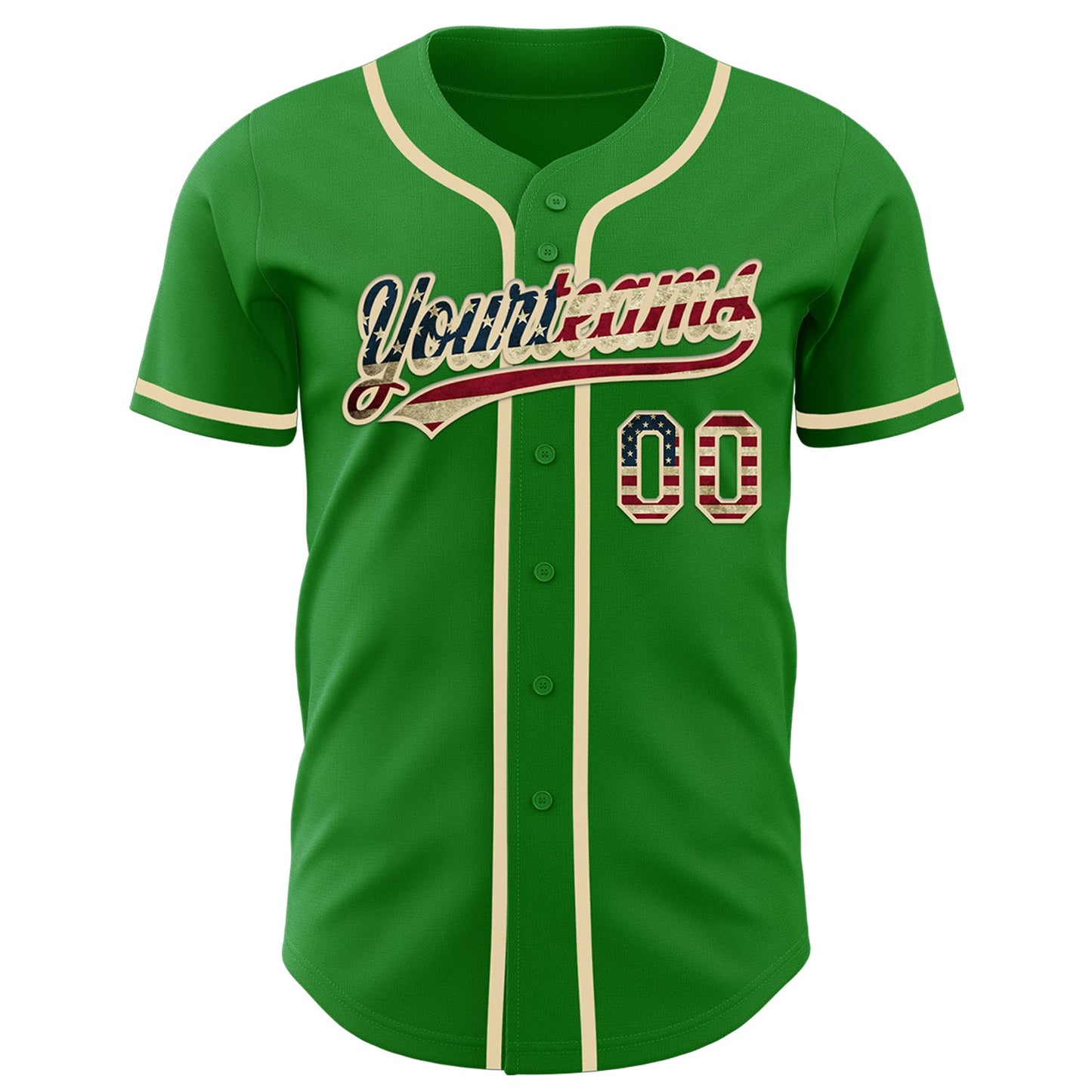 Custom Grass Green Vintage USA Flag-Cream Authentic Baseball Jersey view 2