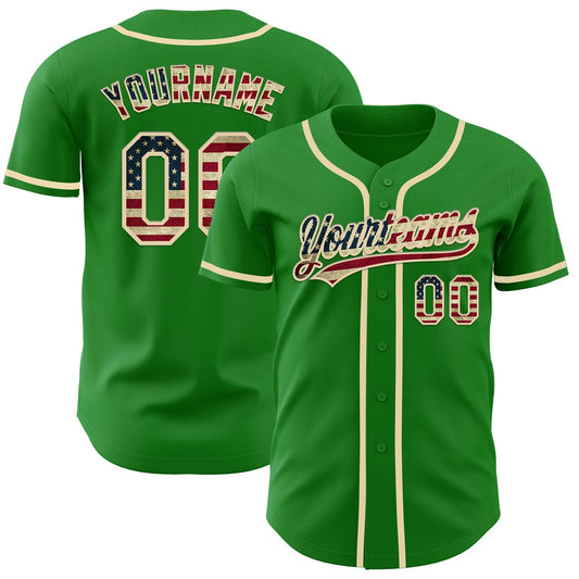 Custom Grass Green Vintage USA Flag-Cream Authentic Baseball Jersey - Main View