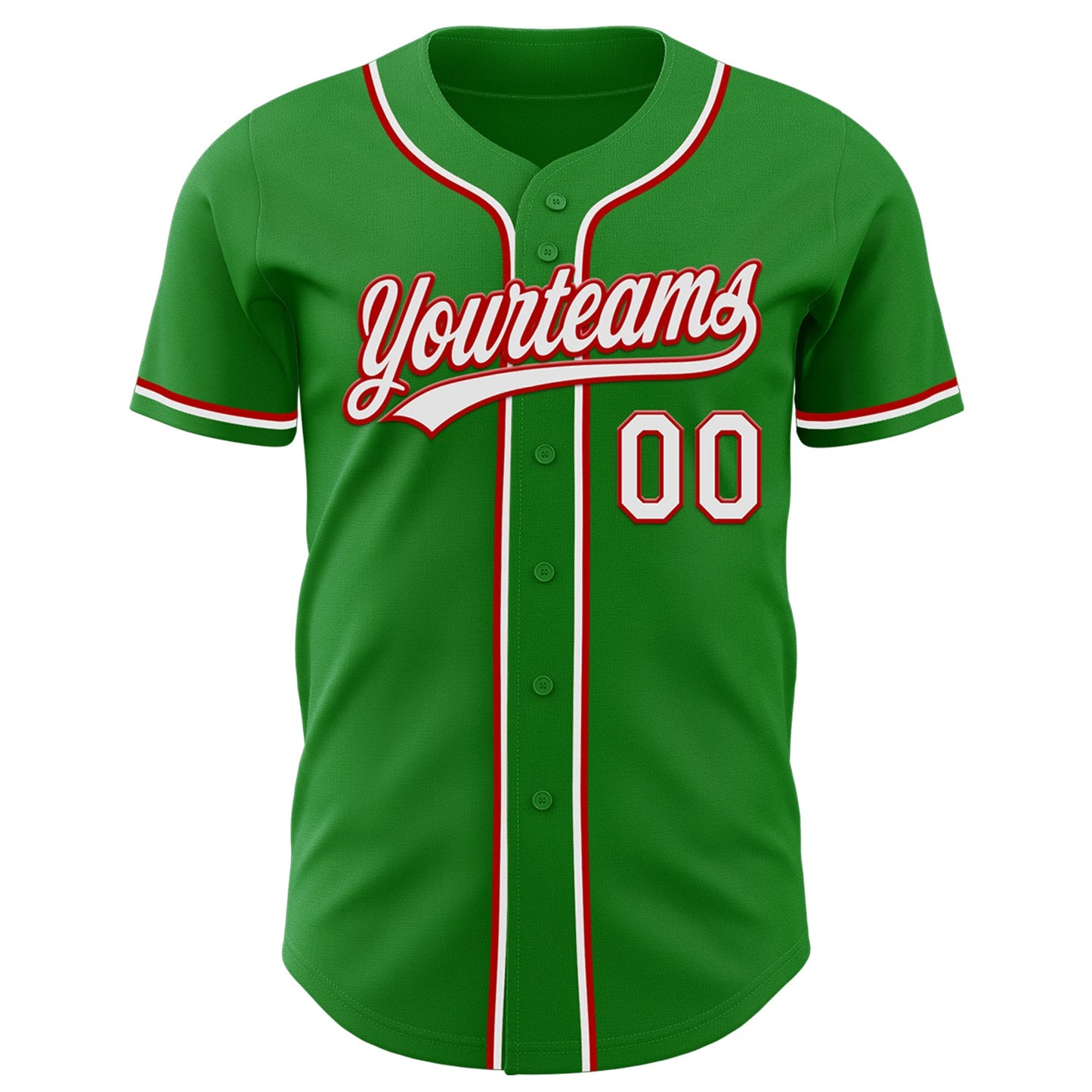 Custom Grass Green White-Red Authentic Baseball Jersey view 2