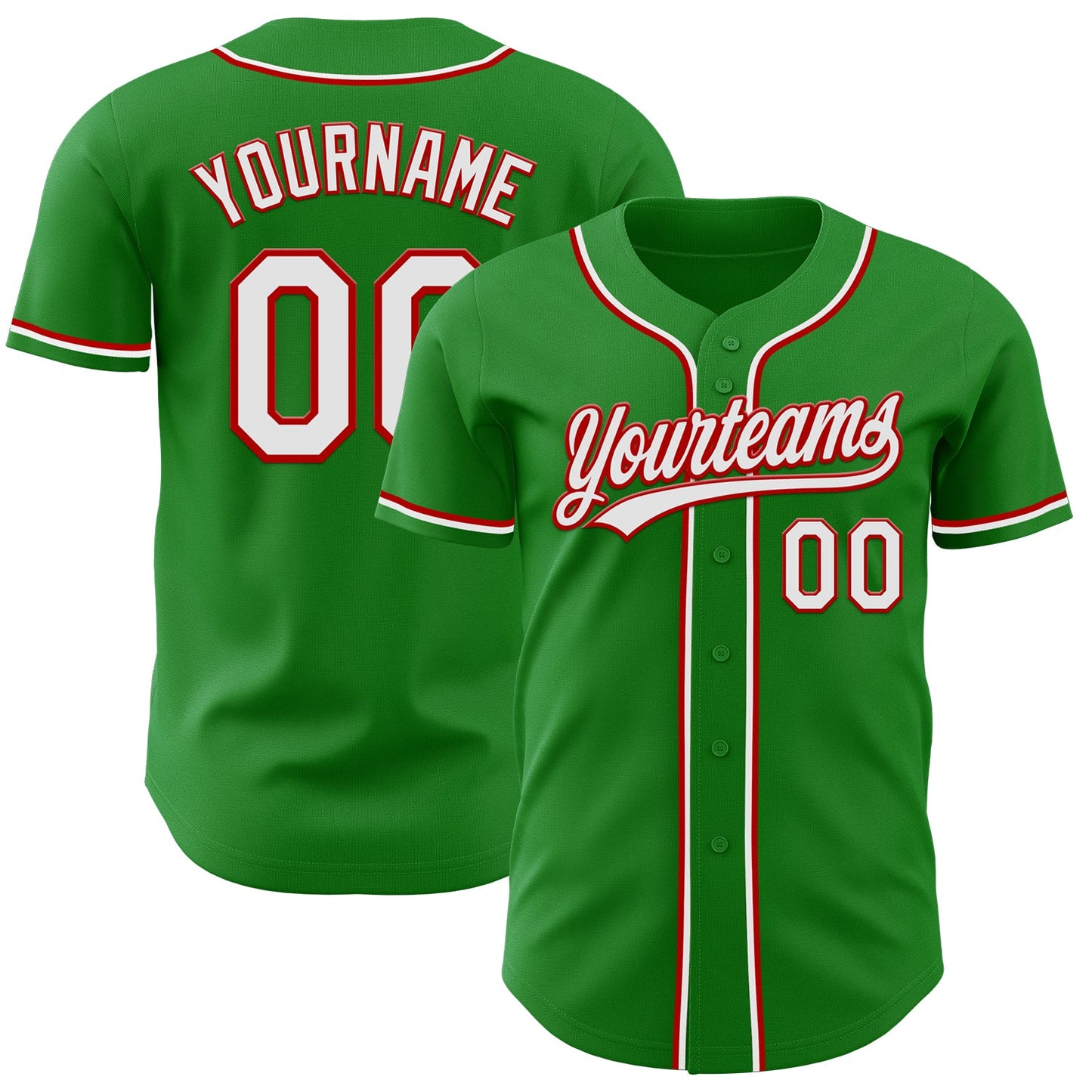 Custom Grass Green White-Red Authentic Baseball Jersey - Main View