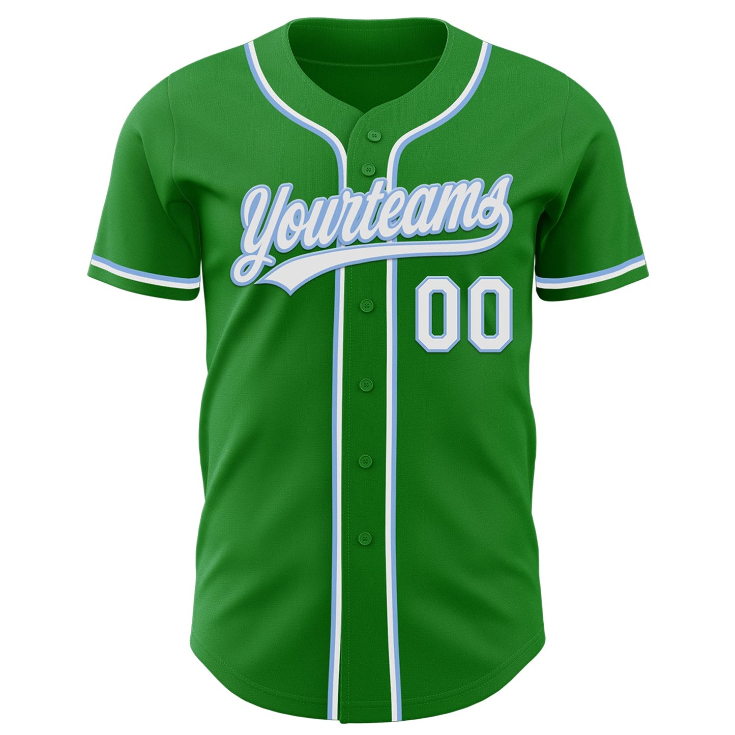 Custom Grass Green White-Light Blue Authentic Baseball Jersey view 2