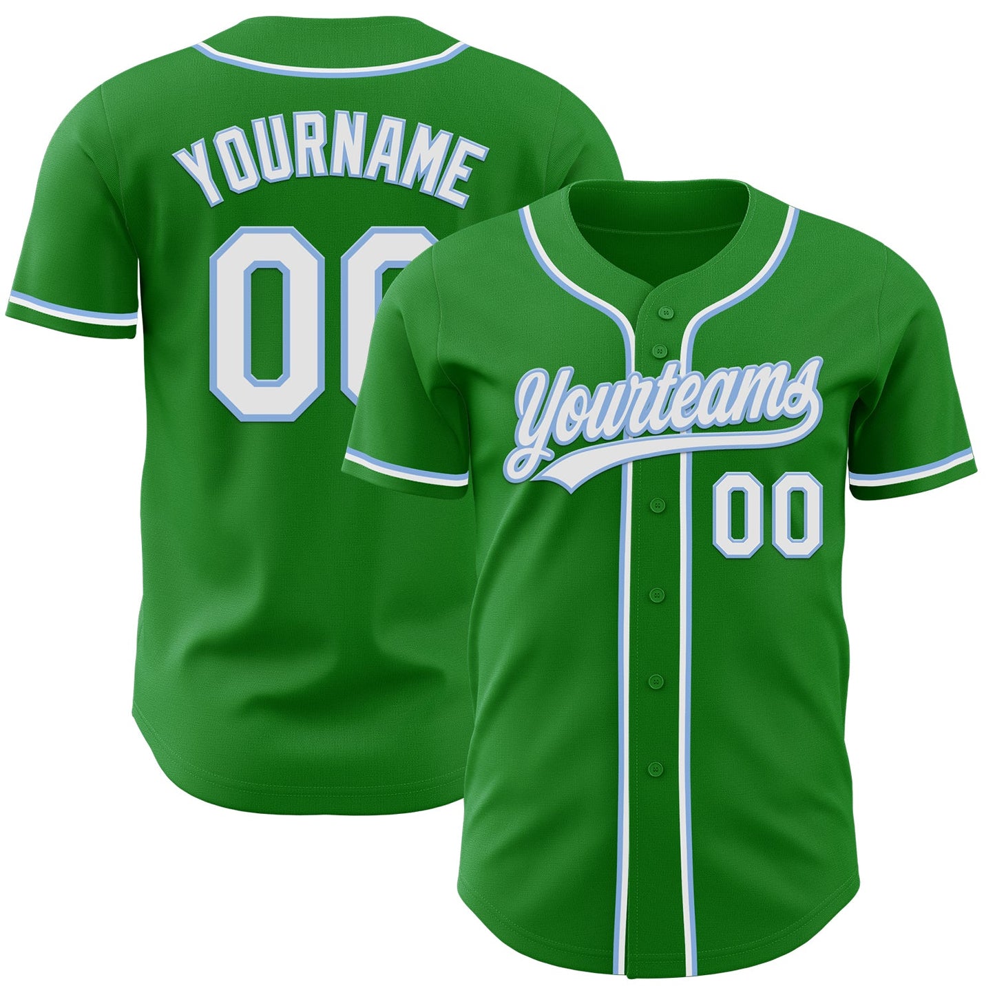 Custom Grass Green White-Light Blue Authentic Baseball Jersey - Main View