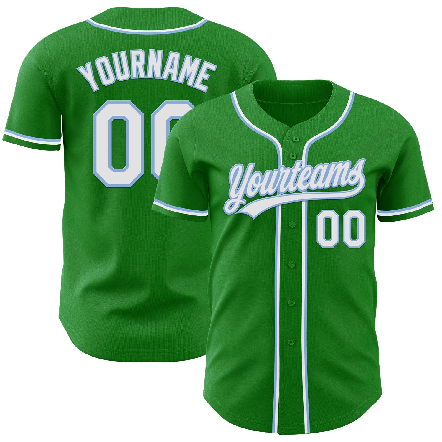 Custom Grass Green White-Light Blue Authentic Baseball Jersey - Main View