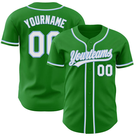 Custom Grass Green White-Light Blue Authentic Baseball Jersey - Main View