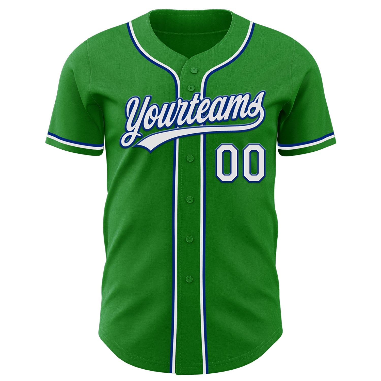 Custom Grass Green White-Royal Authentic Baseball Jersey view 2
