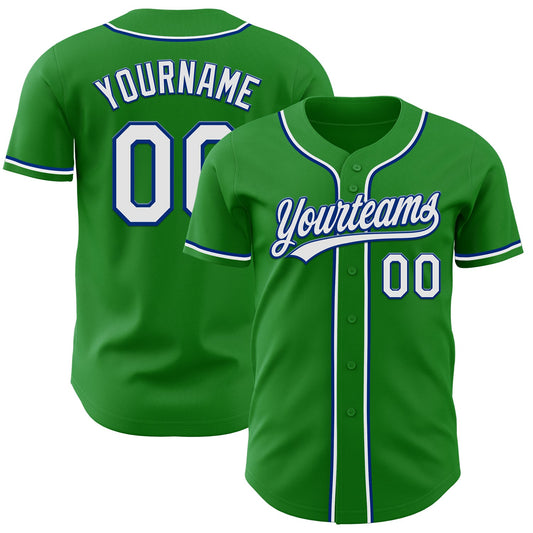 Custom Grass Green White-Royal Authentic Baseball Jersey - Main View