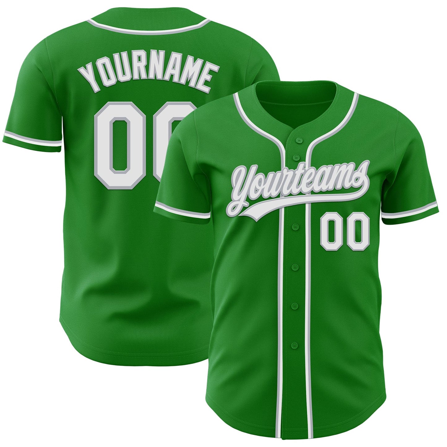Custom Grass Green White-Gray Authentic Baseball Jersey - Main View