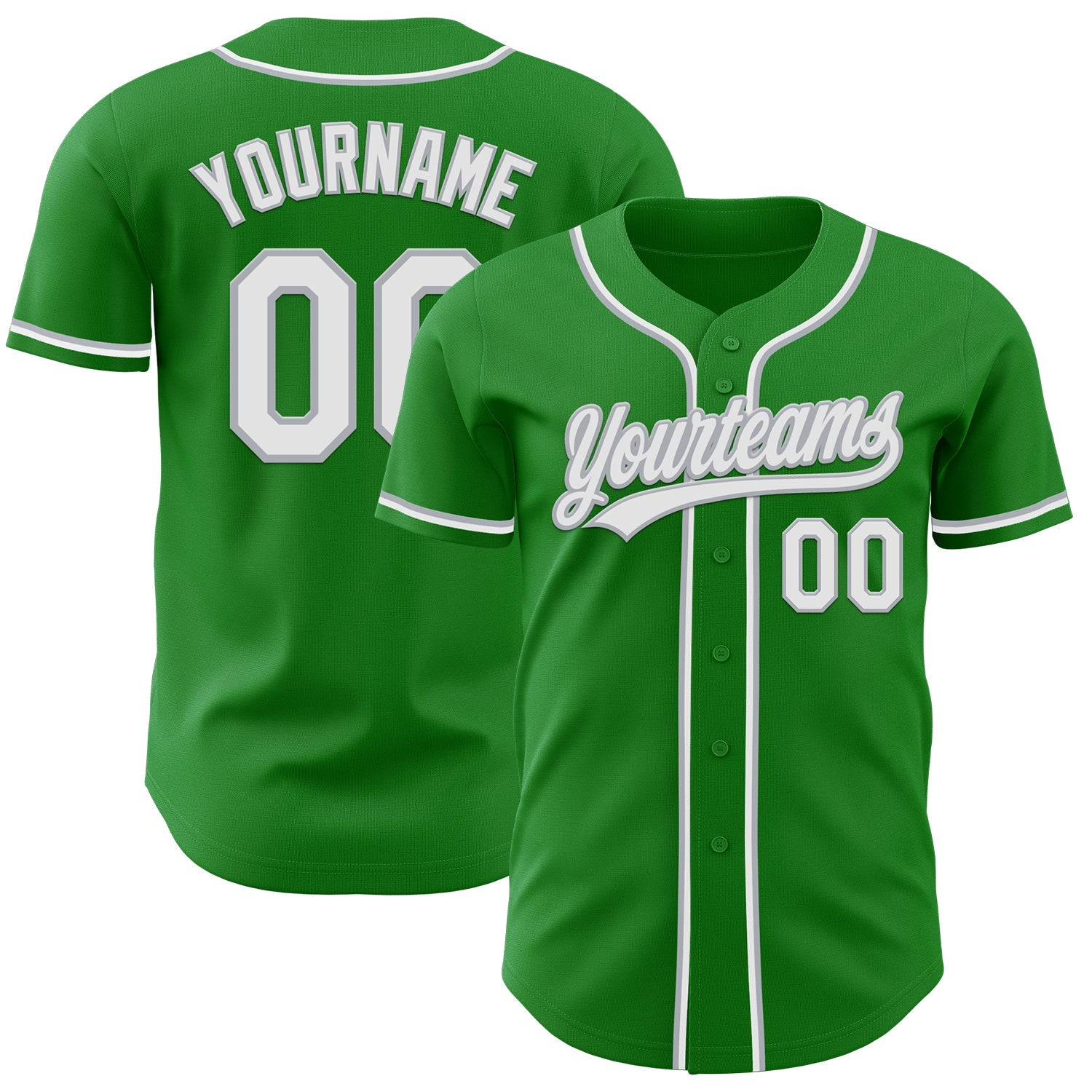 Custom Grass Green White-Gray Authentic Baseball Jersey - Main View