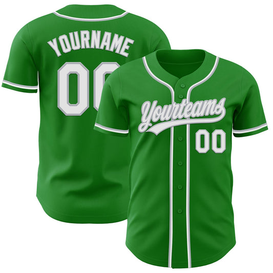Custom Grass Green White-Gray Authentic Baseball Jersey - Main View