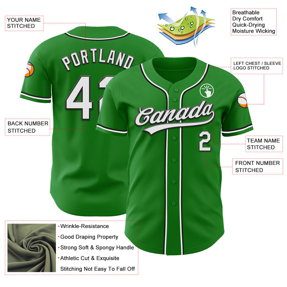 Custom Grass Green White-Black Authentic Baseball Jersey view 3