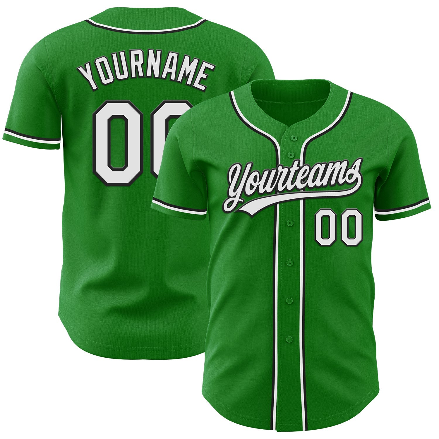 Custom Grass Green White-Black Authentic Baseball Jersey - Main View