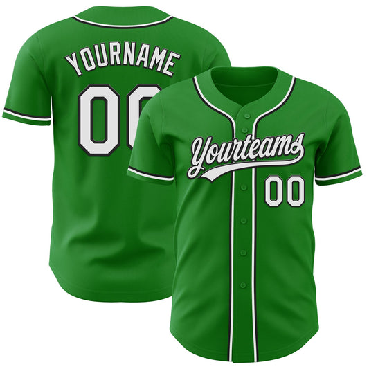 Custom Grass Green White-Black Authentic Baseball Jersey - Main View