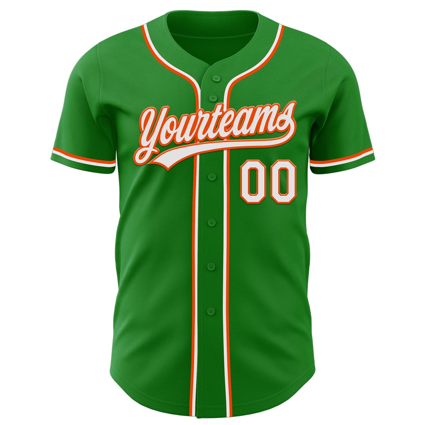 Custom Grass Green White-Orange Authentic Baseball Jersey view 2