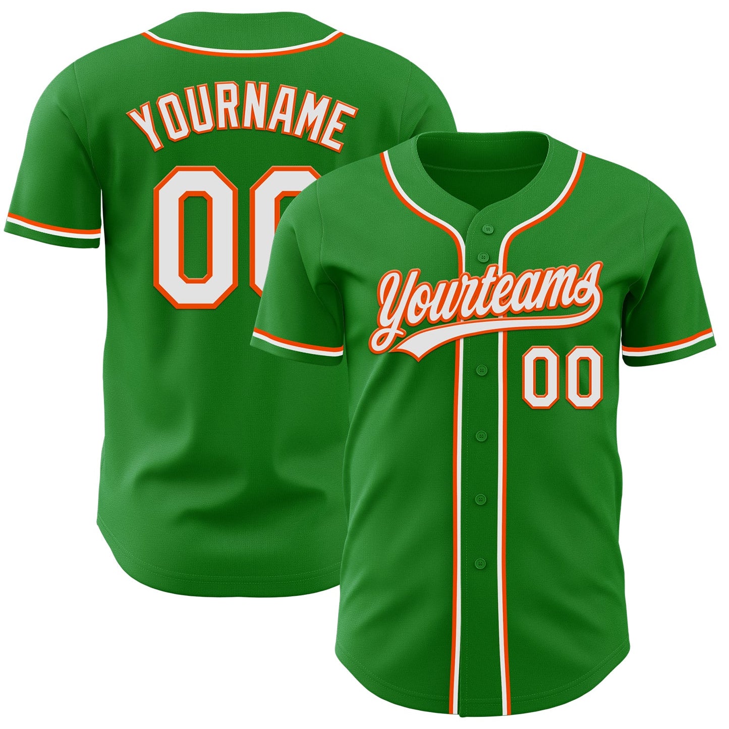 Custom Grass Green White-Orange Authentic Baseball Jersey - Main View