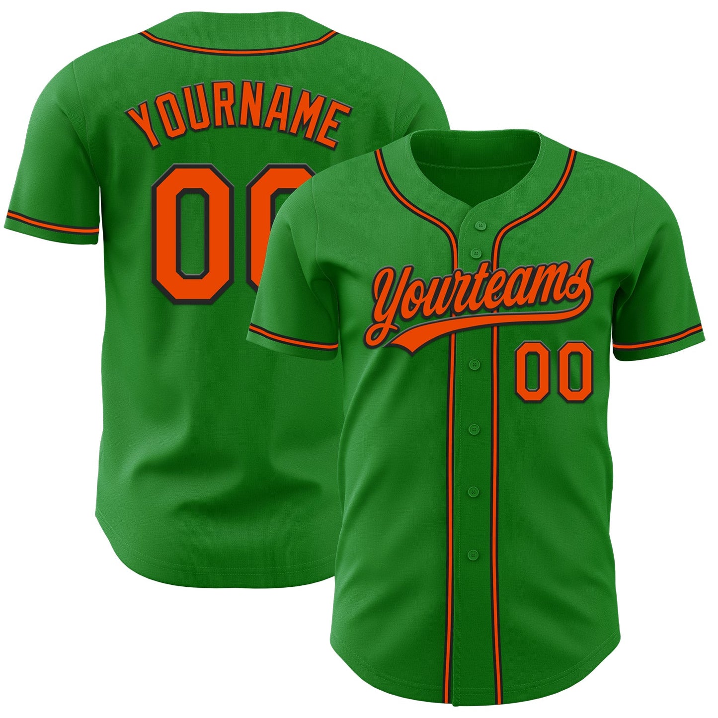 Custom Grass Green Orange-Black Authentic Baseball Jersey - Main View