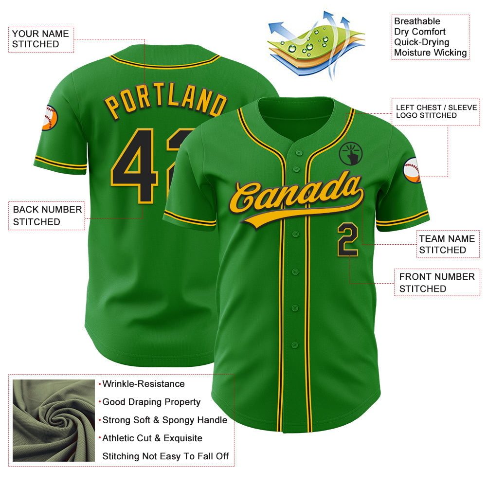 Custom Grass Green Black-Gold Authentic Baseball Jersey view 3