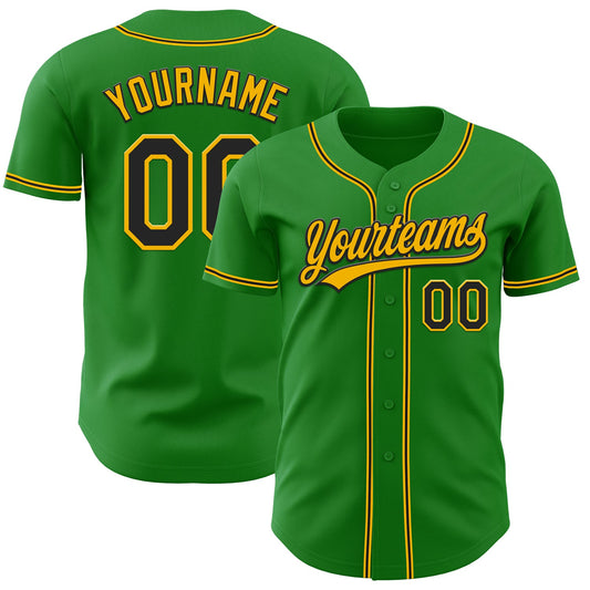 Custom Grass Green Black-Gold Authentic Baseball Jersey - Main View